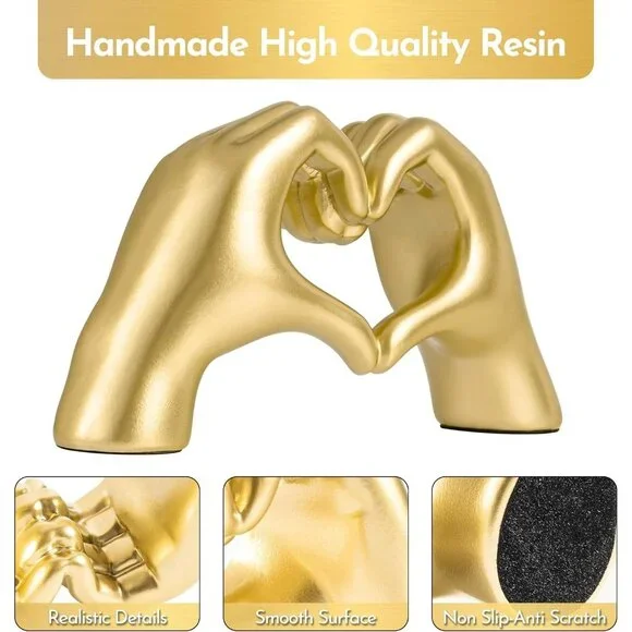 Gold Decor Living Room Small Shelf Decor Aesthetic Heart Hands Sculpture - Picture 4 of 7